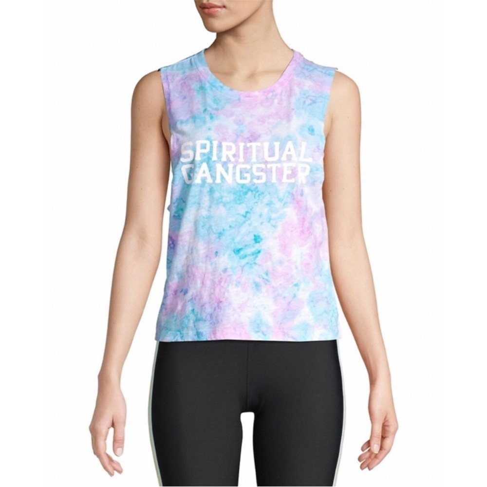 Spiritual Gangster Blue and Pink Tie-Dye Muscle Tee